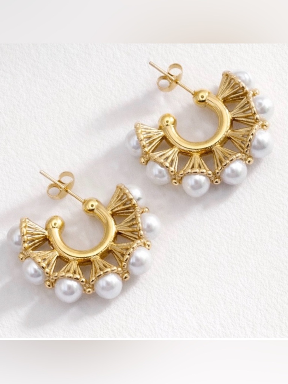 Pearl Hoop Earrings 18k Gold Plated